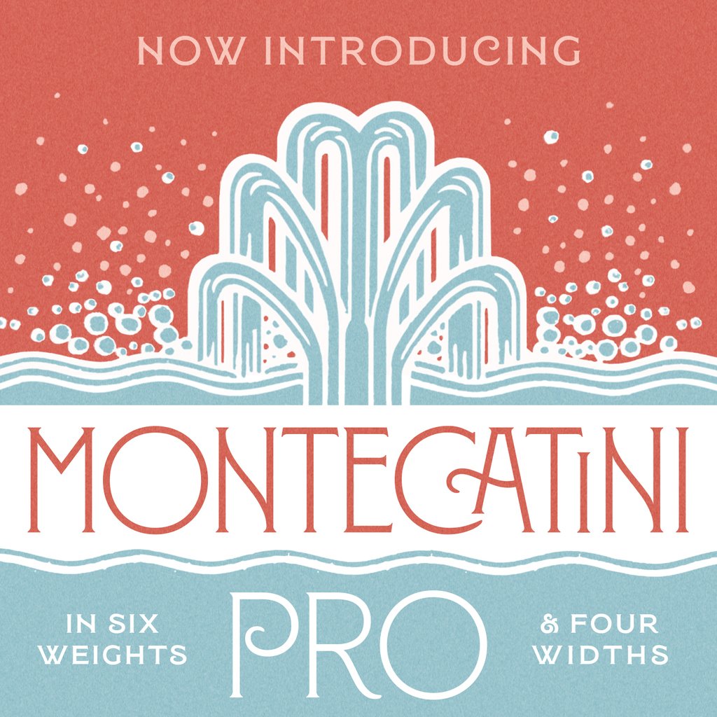 louisefili's tweet photo. We are pleased to announce Montecatini Pro, a new expanded version of our font in 24 styles, spanning 6 weights and 4 widths. With the addition of these new styles, Montecatini Pro now has a dynamic capacity for comprehensive usage. Available today! 

https://t.co/wNyCy6YazM https://t.co/HIraqJjOfD