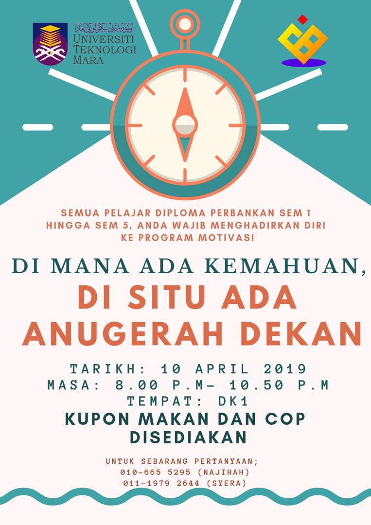 DIBAJohor's tweet photo. ✨Diploma In Banking Association (DIBA)✨
akan menganjurkan program motivasi bertajuk:

DIMANA ADA KEMAHUAN, DISITU ADA ANUGERAH DEKAN 🏆 🎓

🗓10 APRIL 2019 (RABU)
🕗8.00 P.M - 10.50 P.M
🏢 DK 1

‼️Kupon makan dan cop aktiviti disediakan‼️ https://t.co/OPOoEfYN8O