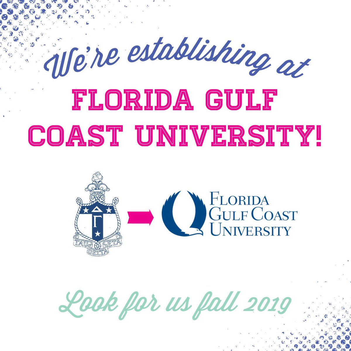 Coming fall 2019: a ✨ NEW DG CHAPTER ✨ We are extremely excited to announce that we will be establishing a new chapter of Delta Gamma at Florida Gulf Coast University this coming fall! <a href="/fgcu/">Florida Gulf Coast University</a>