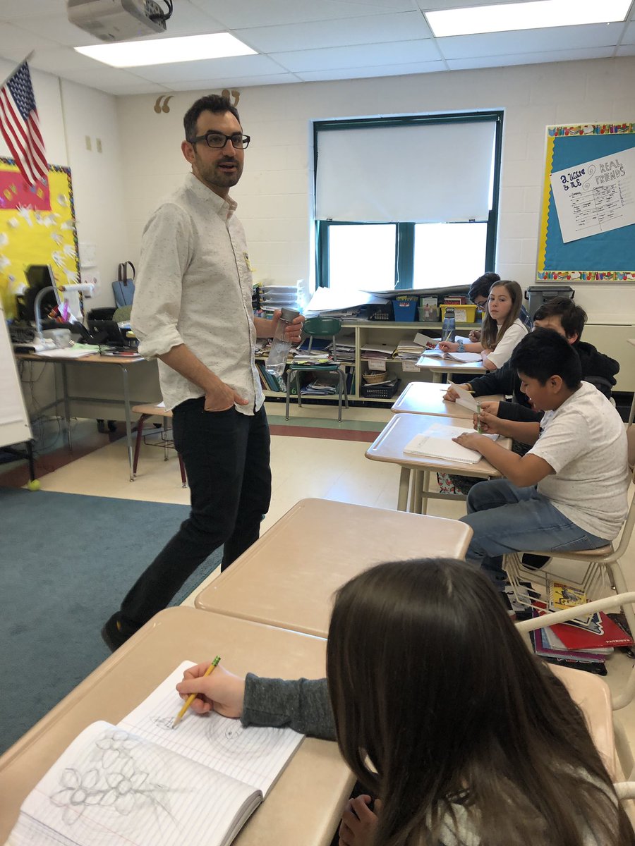 BRMSrocks's tweet photo. EngiNerds author Jarrett Learner sharing his craft of writing and illustration with BRMS students #kidsneedbooks @jennenck @kristenstring @JenniferDeFeo @MrsMcGuireBRMS https://t.co/r0g0NHd1iS