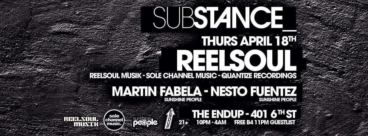 San Francisco I will be in your area April 18th for Substance at The Endup. Looking forward to rocking out with y'all.