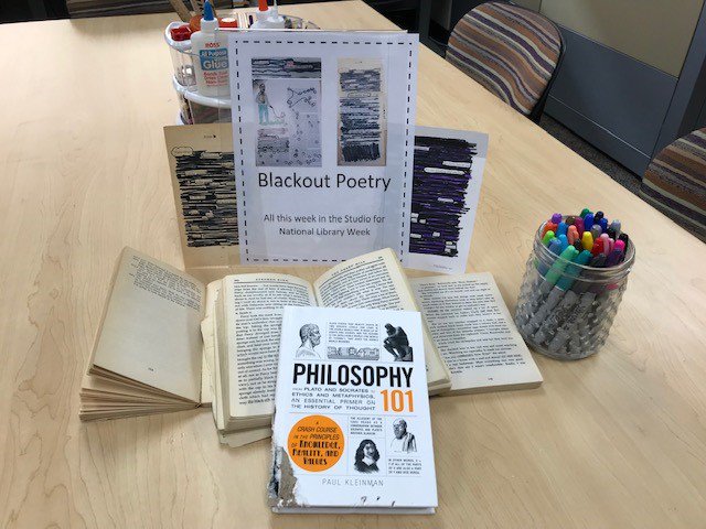 MadCollCreator's tweet image. We have blackout poetry in the Creator Studio all week for #NationalLibraryWeek