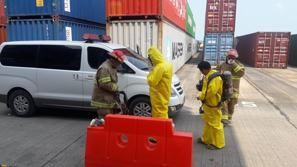 cpngobgt's tweet image. En Proceso: Práctica Nacional de Protección Portuaria. Se activa  alarma por ataque químico en  edificio de operaciones. Unidades de emergencia responden. Se eleva a Nivel de Protección 2 #CodigoPBIP, #practicanacionalgt #practicaproteccionempornac, #CPNP2019