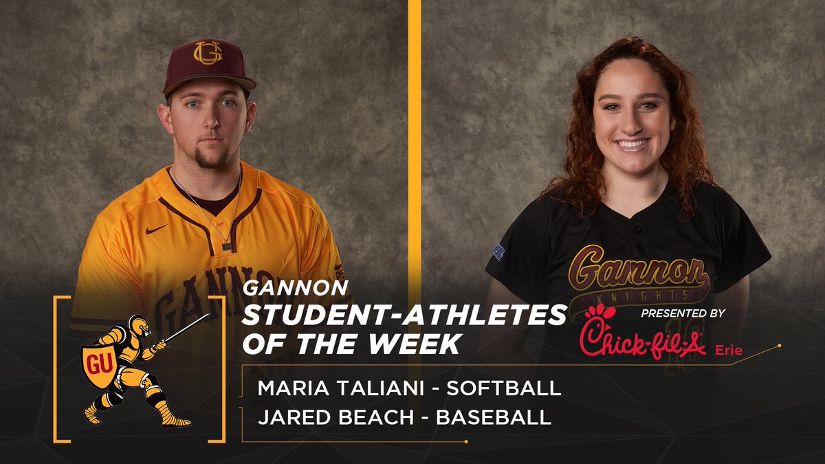 GUKnights's tweet photo. Congratulations to our Student-Athletes of the Week, Maria Taliani and Jared Beach!

Maria posted a double and the game-winning 3-run home run in a 5-2 victory over Cal Sunday.

Jared batted .350 with 3 doubles and 2 HR to help in wins against Clarion and Seton Hill.

#UKnighted https://t.co/QHUOgM1xyu