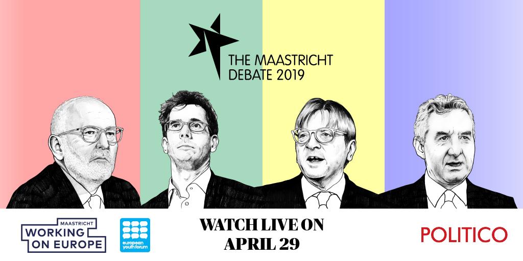 Save the Date - April 29 #MaastrichtDebate. 1st big EU presidential debate of #EP2019. Our chance to #youthUP the campaign & challenge leading candidates to answer to young people's concerns on #FutureofEurope! But who’s missing? 🤔 @Youth_Forum @POLITICOEurope @WorkingOnEurope