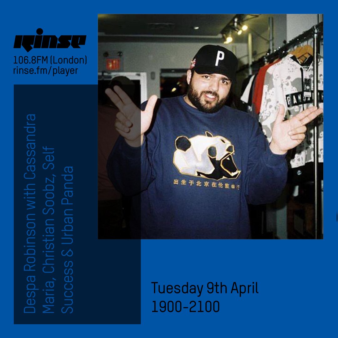 RinseFM's tweet photo. Coming up at 7PM it's @DespaRobinson with @CassandraMariax
@ChristianSoobz
#SelfSuccess and #Urbanpanda live on https://t.co/Q0ed1kLtwe & 106.8FM #RinseFM https://t.co/Xx1CLbZoF0