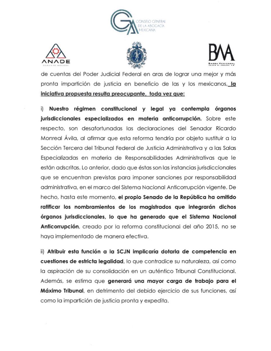 ConsAbogaciaMEX's tweet photo. El @ConsAbogaciaMEX hace un enérgico llamado al Congreso de la Unión a que se abstenga de aprobar la reforma que pretende crear una Sala Anticorrupción y aumentar el número de ministros en la @SCJN. Pedimos #ParlamentoAbierto para discutir esta propuesta. https://t.co/j4ZqXpr27d