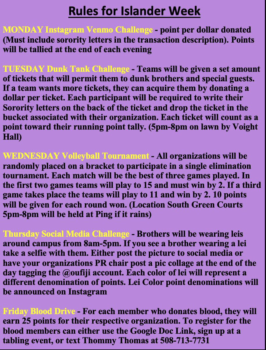 fijiohio's tweet photo. Here’s some info about Islander Week! Each team will have until this Friday to pay/enter. Payments can be made by check to “Phi Gamma Delta at Ohio University” or by Venmo to Brett-Hannon. Make a team to support the Red Cross, the USO, and ALS! https://t.co/CtsPSWopHm