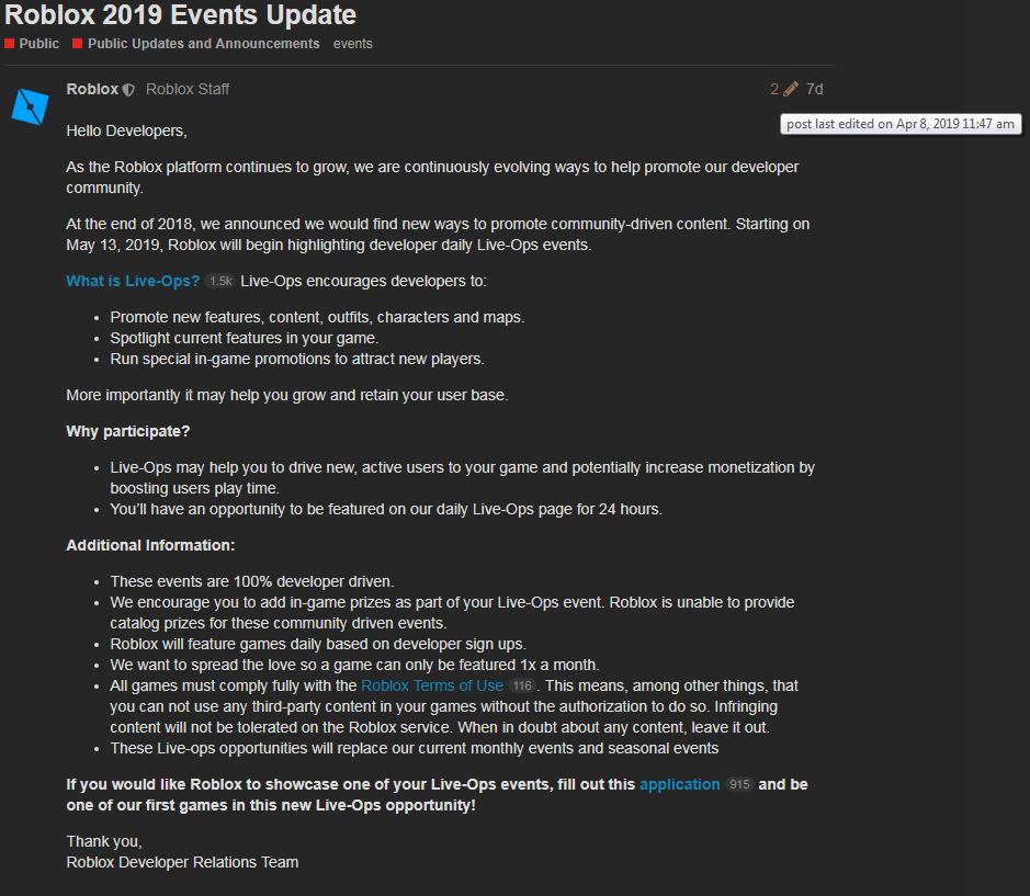Ivy On Twitter As Of Yesterday Morning The Roblox 2019 Events Update Post Has Been Edited To Specify That Seasonal Events Are Also Being Removed It S Fair To Expect That Egg Hunt - roblox is stopping liveops events replacement