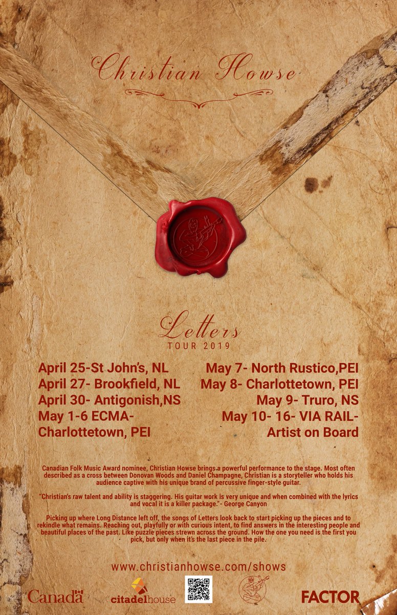 ChristanHowse's tweet photo. Just a few weeks out from the start of the Letters tour!
April 25- @brokenbooksnl  
April 27-@NortonsCove
April 30- @Townhouse_Pub 
May 1-5- @EastCoastMusic 
May 7- @TheEagleNest  with @DaughterMooon 
May 8- @bar_1911 with @DaughterMooon 
May 9- @NovelTeaTruro https://t.co/GHkc2A5hYR