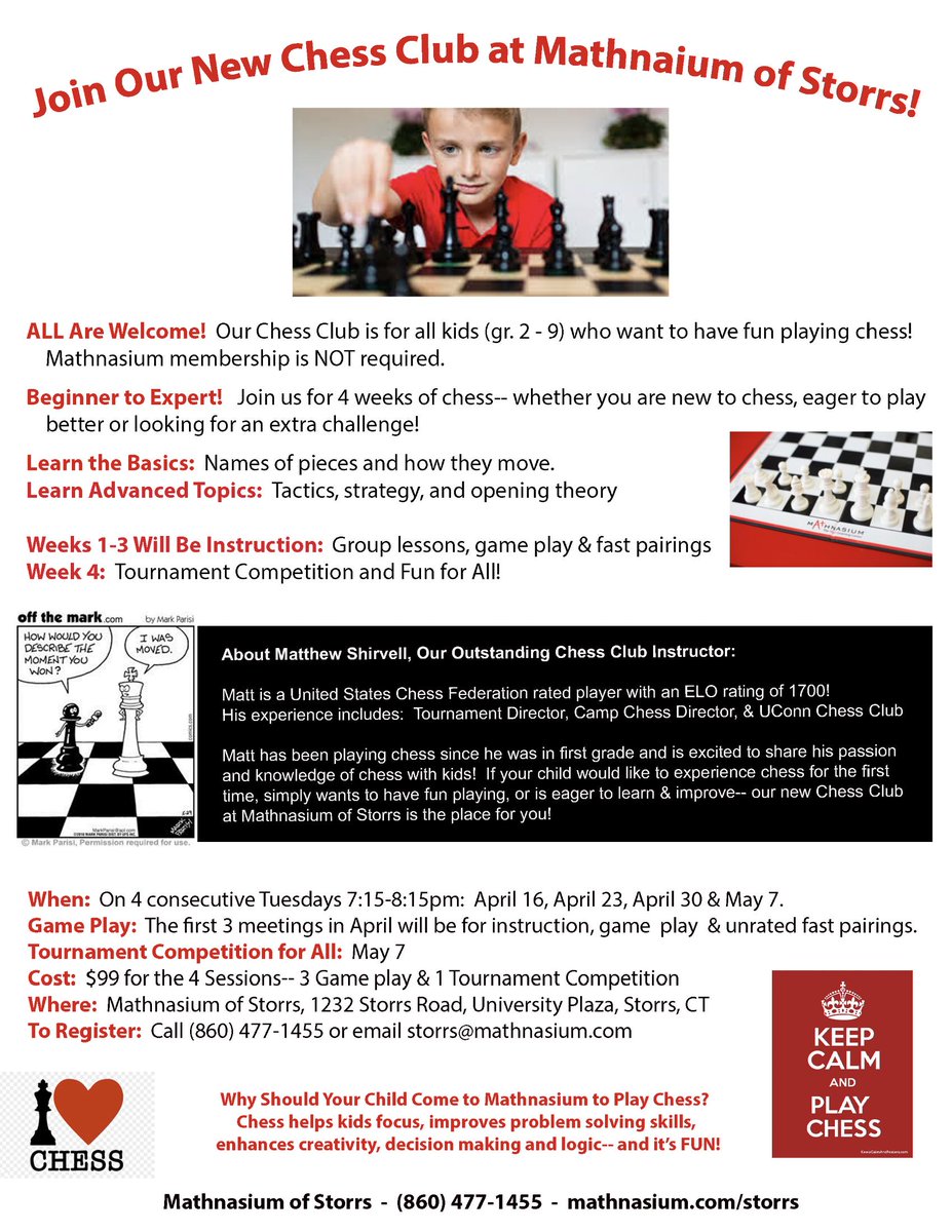 MathStorrs's tweet image. JOIN OUR NEW CHESS CLUB!
To Register go to mathnasium.com/storrs/events