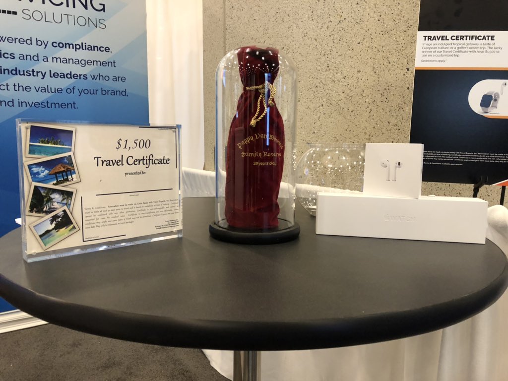 ServicingSol's tweet photo. #LenditFintech attendees: It's not too late to win one of these amazing prizes. We'll be drawing the travel certificate winner at Noon, the Apple Watch/AirPods at 1, and the Pappy at 2.  Head on over to Booth1648 to enter if you haven't already! https://t.co/s26B5YpIxe