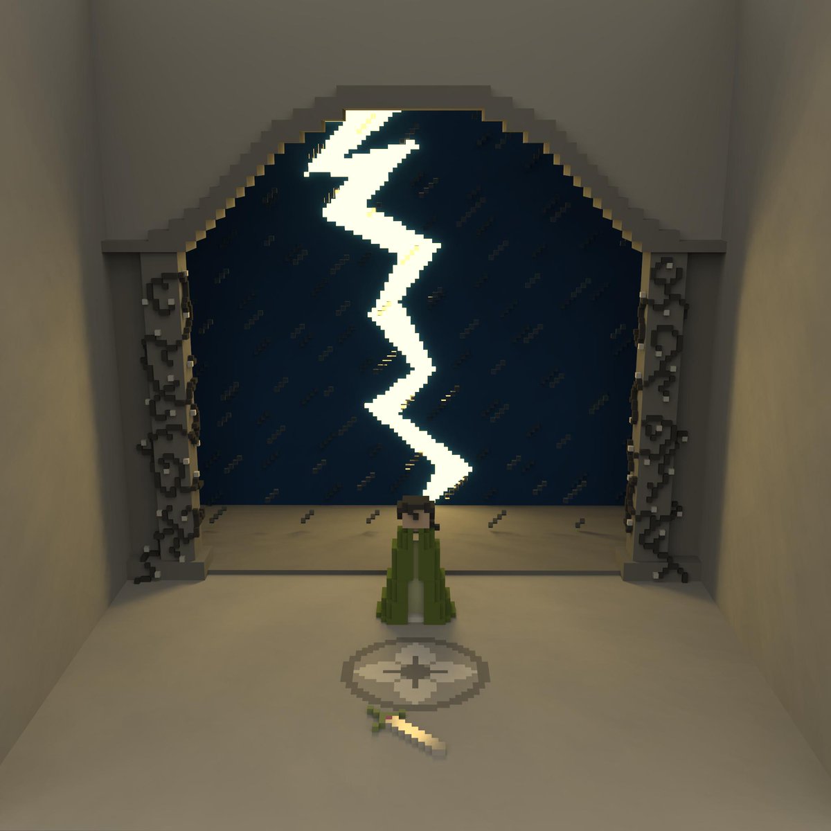 cover art done in voxel, showing boy with lightning