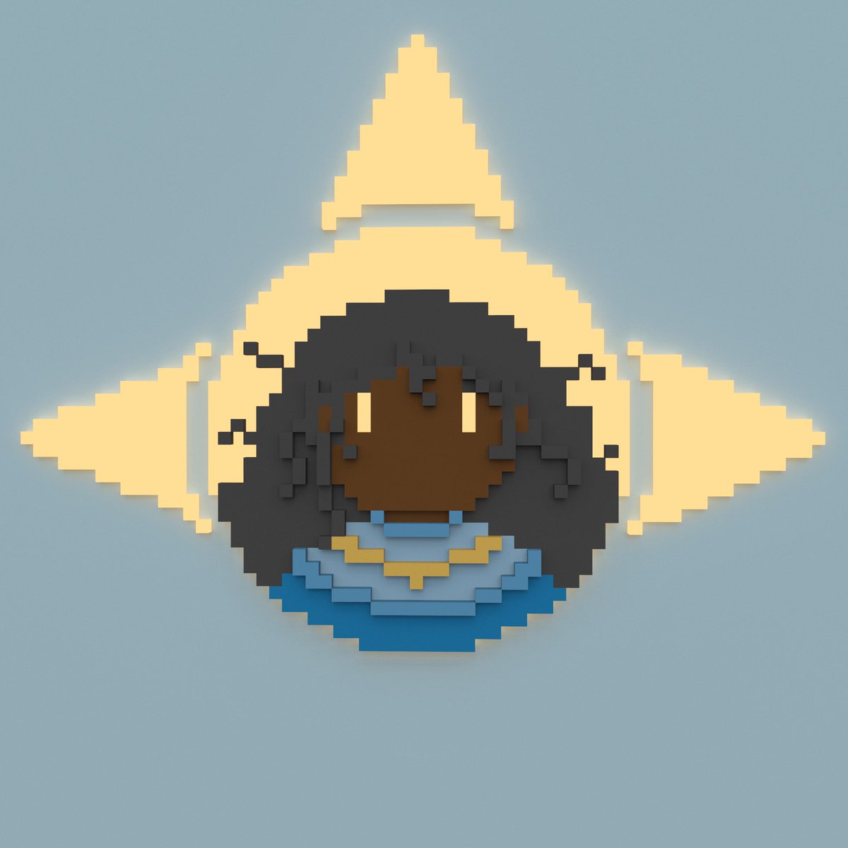 cover art done in voxel, showing cool lady before the sun