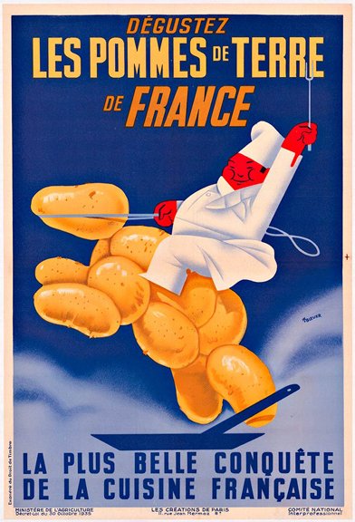 LimitedRuns's tweet image. Just Added! Original French vintage poster: Les Rommes de Terre, designed by Bleuer. Enjoy the Potatoes of France printed under the Minister of Agriculture in 1935. A fun and whimsical image that would be great for a kitchen.