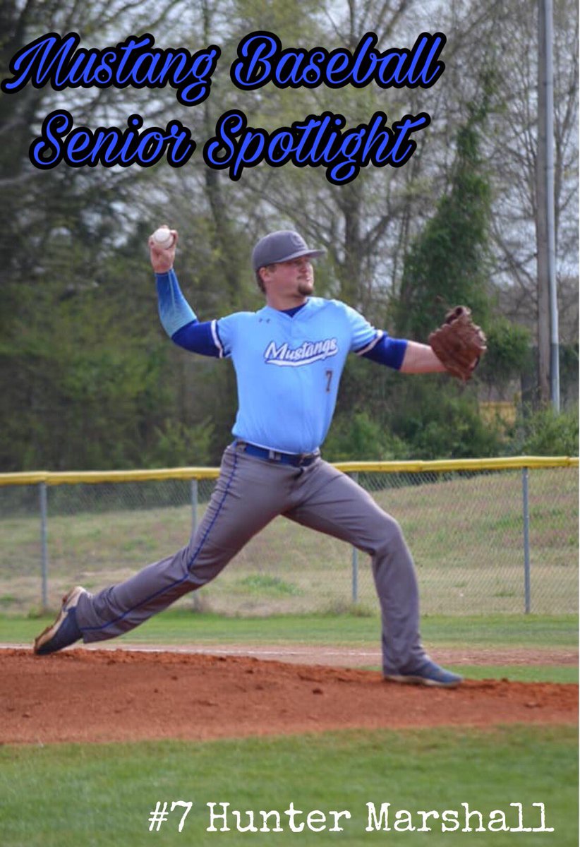 Senior Spotlight for today’s game is #7, <a href="/huntermarshall2/">hunter marshall</a>! He’s from Harrison, AR and has been pitching as a Mustang for 2 years⚾️ We are thankful for what he brings to our team! A fun fact about Hunter is that he has a pug named Nugget‼️