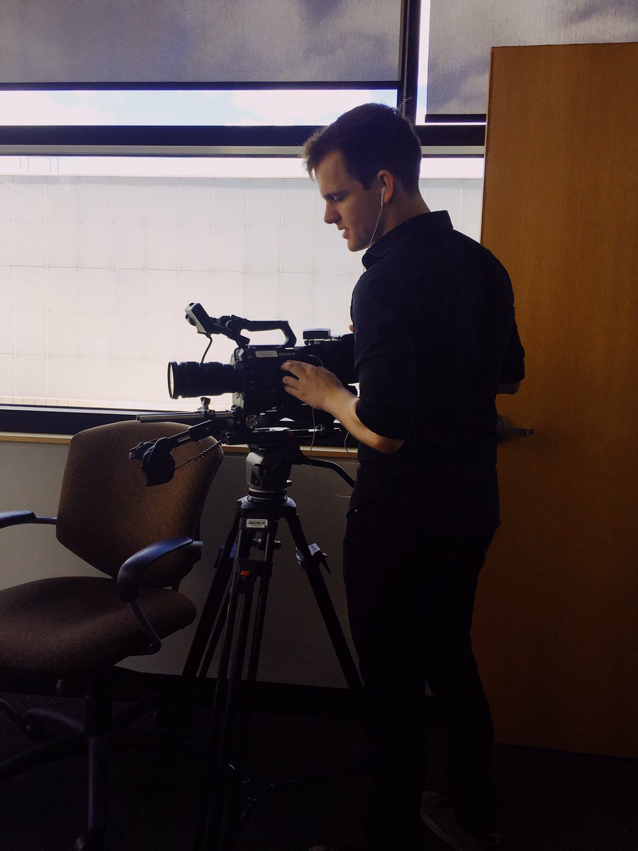 RTAProd's tweet photo. Our videographer Tom setting up the shot for a new project with the Chang School! #accessibility #production #filmcrew #awareness #changschool #rtaproductions https://t.co/VDAYfqyJYL