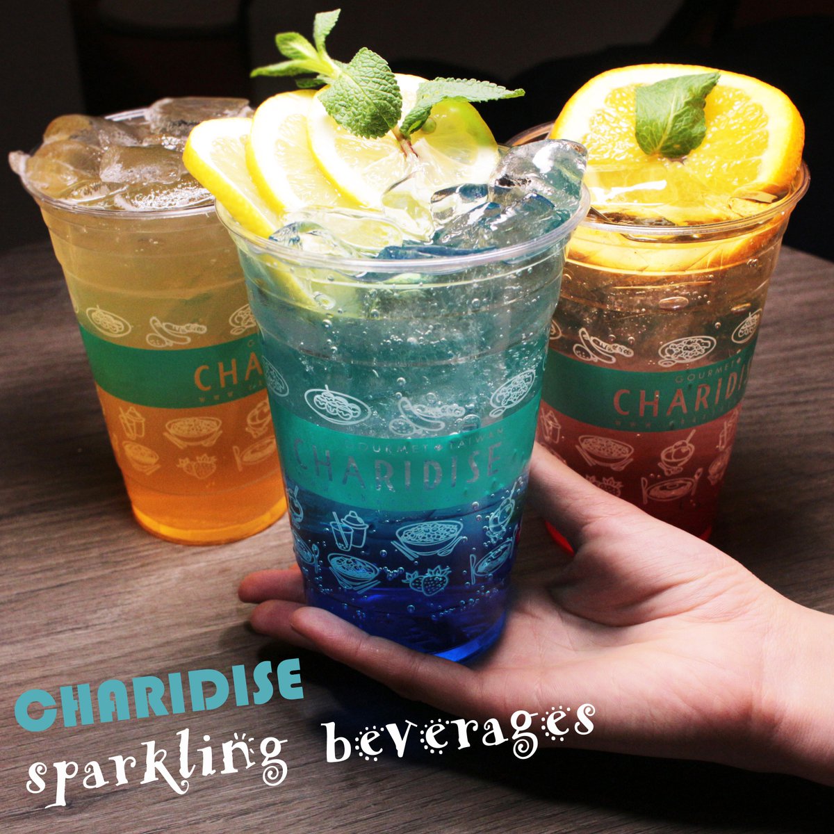 Charidise sparkling beverages. 
1. Curacao Blue Sparkling.
2. Bloody orange Sparkling.
3. Grapefruit Sparkling.

Obey your thirst. They are what you need as it gets warmer.