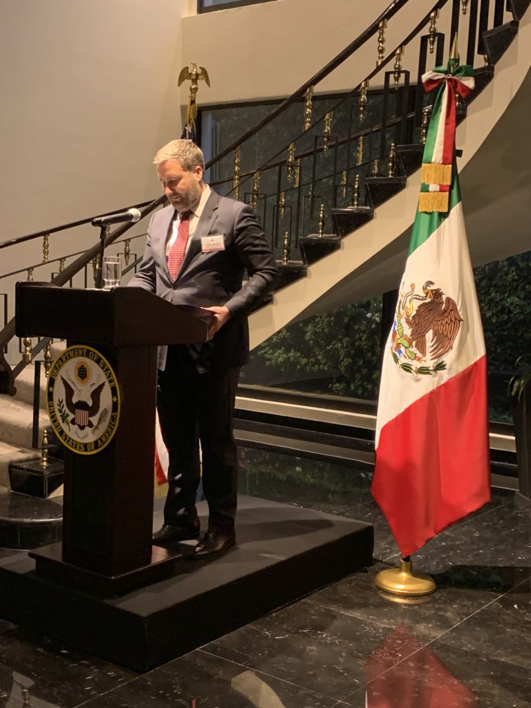 HCCMetroSTL's tweet photo. Acting Deputy Chief of Mission @USEmbassyMEX Tobin Bradley hosted a reception in our honor and stressed the importance of US-Mexico relationship #STL2Mexico @WTCSTL @STLPartnership @Centene @BioSTL @VentureCafeSTL https://t.co/phI0ckYlsr