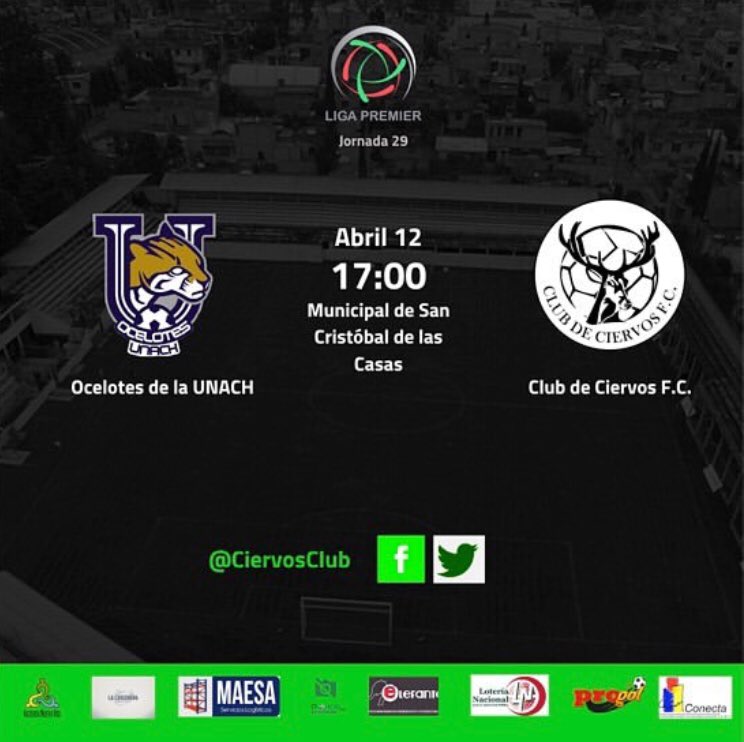 CiervosClub's tweet photo. Este viernes 12 de abril, no se pierdan el partido en contra de @OCELOTES_UNACH. #Apóyanos #amorxciervos 💚⚽️🦌 https://t.co/RMSxCJHokB