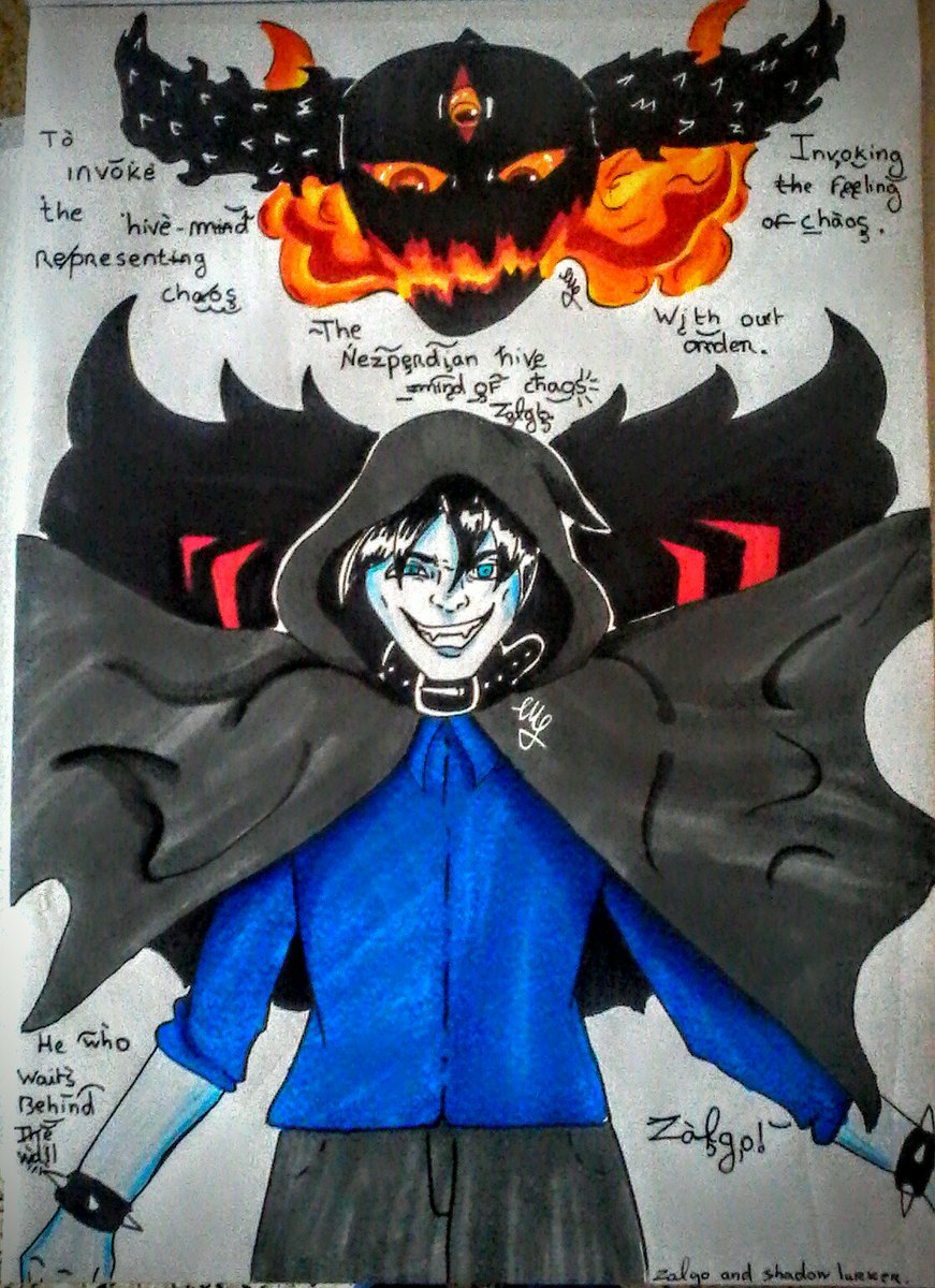 To invoke the hive-mind representing chaos. Invoking the feeling of chaos.  With out order. The Nezperdian hive-mind of chaos. Zalgo. He who Waits  Behind The Wall. ZALGO! #creepypasta #zalgo #shadowlurker  #unwantedhouseguest #myart, image size:871x1200