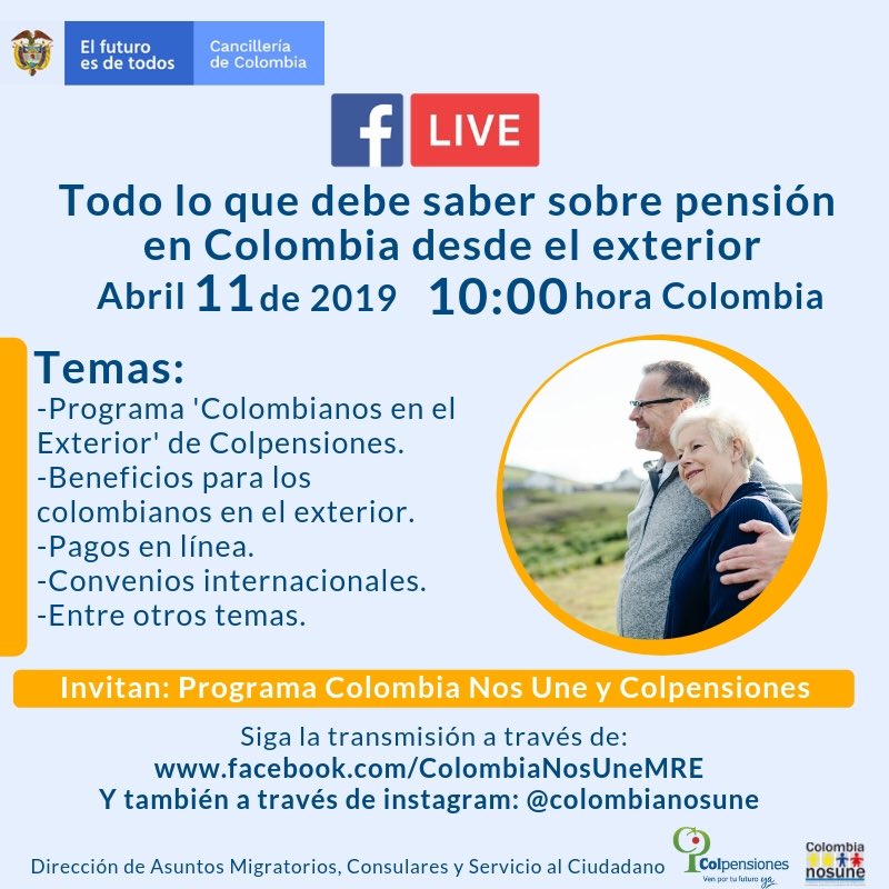 El Consulado en Nueva York está invitando a todos los colombianos que están en el area triestatal a conectarse el próximo jueves, 11 de abril, para que conozcan todo sobre la pensión en Colombia <a href="/Colpensiones/">Colpensiones</a> <a href="/ColombiaNosUne/">Colombia Nos Une</a> <a href="/AnaPaolaAgudelo/">AnaPaolaAgudelo</a> <a href="/juancue/">Juan José</a>
