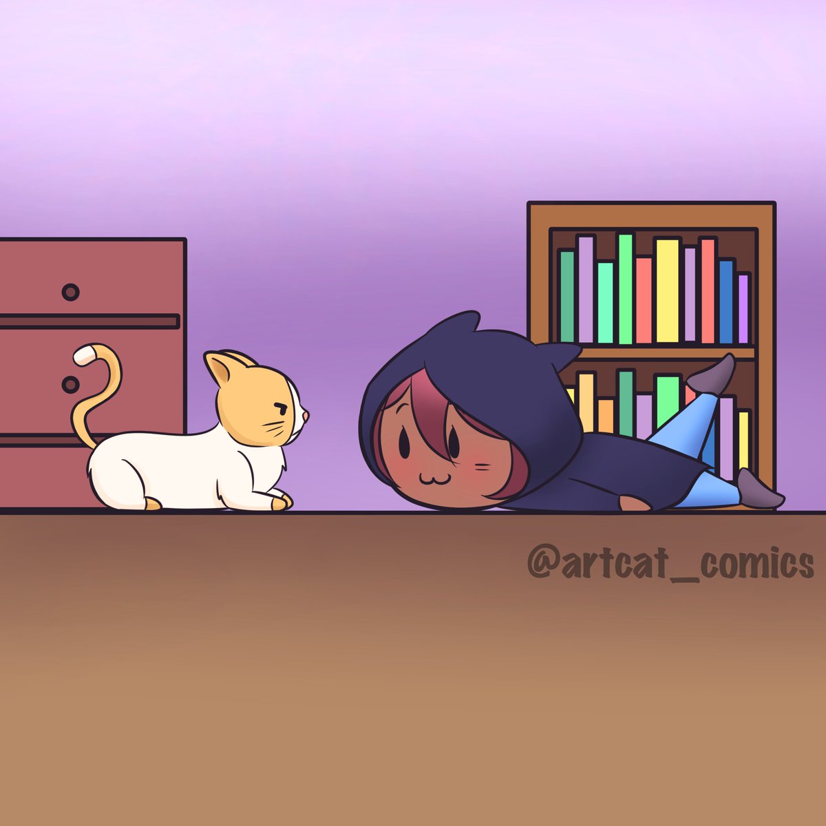 As a lover of cats, of course, Amy has one! His name is Elmer and he has a permanent grumpy face, but he actually loves her and acts very nice to almost everyone. 

What pets do you have? 🐶 🐱 🐹 🐰🐥
#comic #jesus #christian #christiananime #christiancartoons #cuteanimals