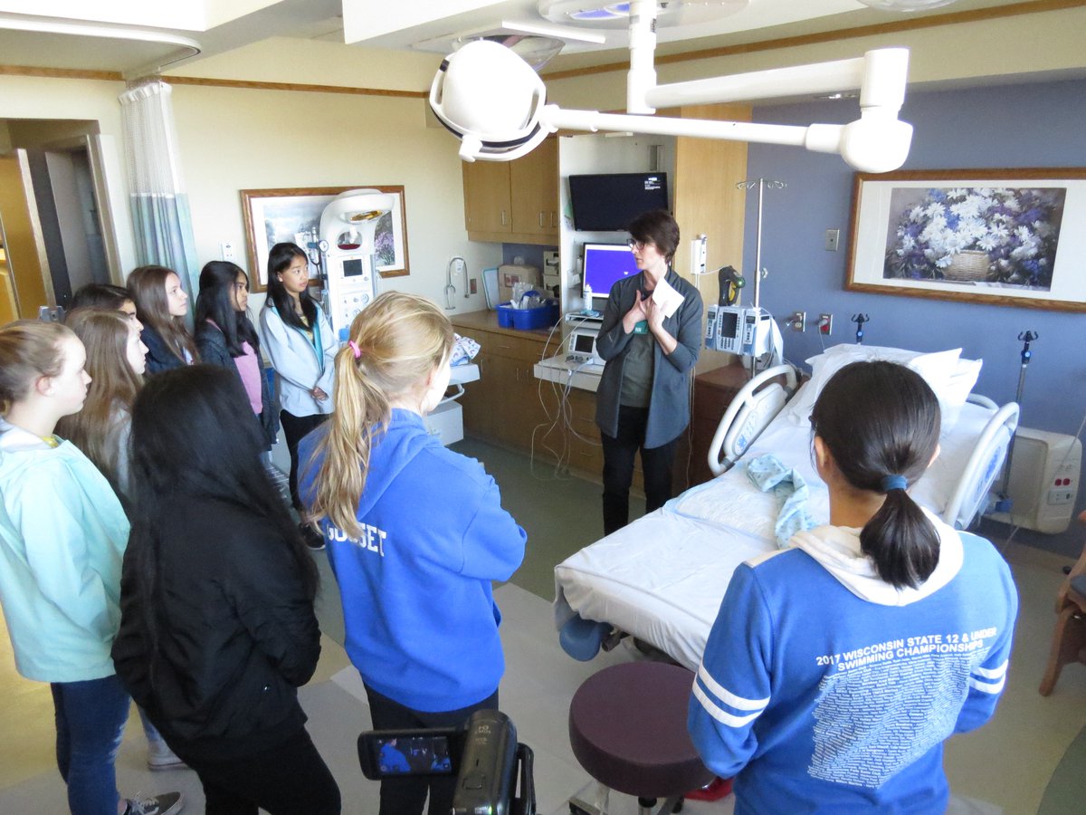 WCBizAlliance's tweet photo. Students from @PPMS_SDE & @WHMS_SDE went on #Schools2Skills today to learn about health care careers. Thanks @Froedtert Community Memorial Hospital for hosting! Students learned about pharmacy, rehab, heart & vascular, birthing & medical imaging #wcbizedpartner @ElmbrookSchools https://t.co/n84EGjzvzn