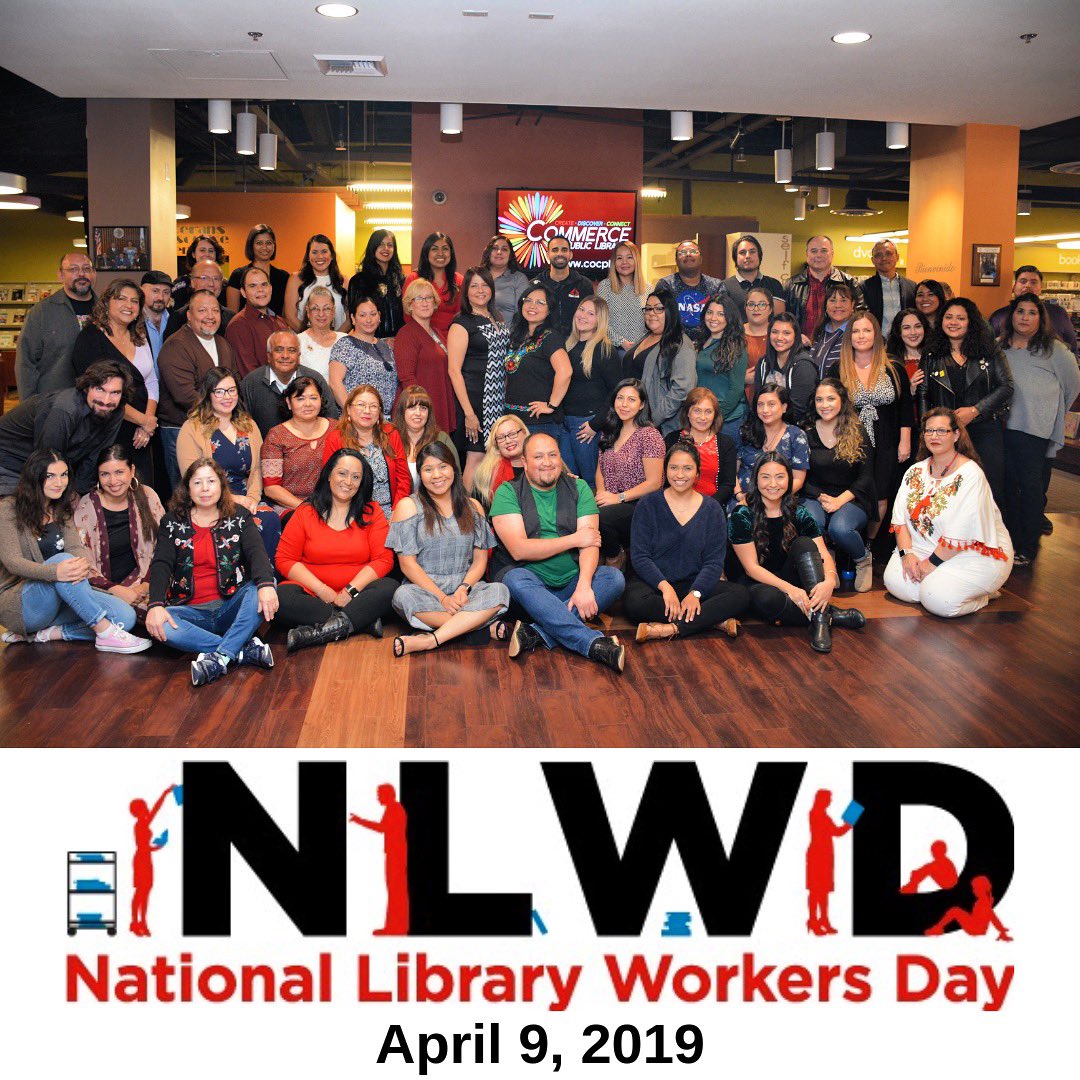 CommerceLib's tweet image. It&apos;s National Library Workers Day! Celebrating our fantastic library team. Stop by our Commerce Libraries and high-five a library worker today! #nationallibraryworkersday #commercelibrary #librariesworkbecausewedo ##NLWD19 #californialibraries #withmy33