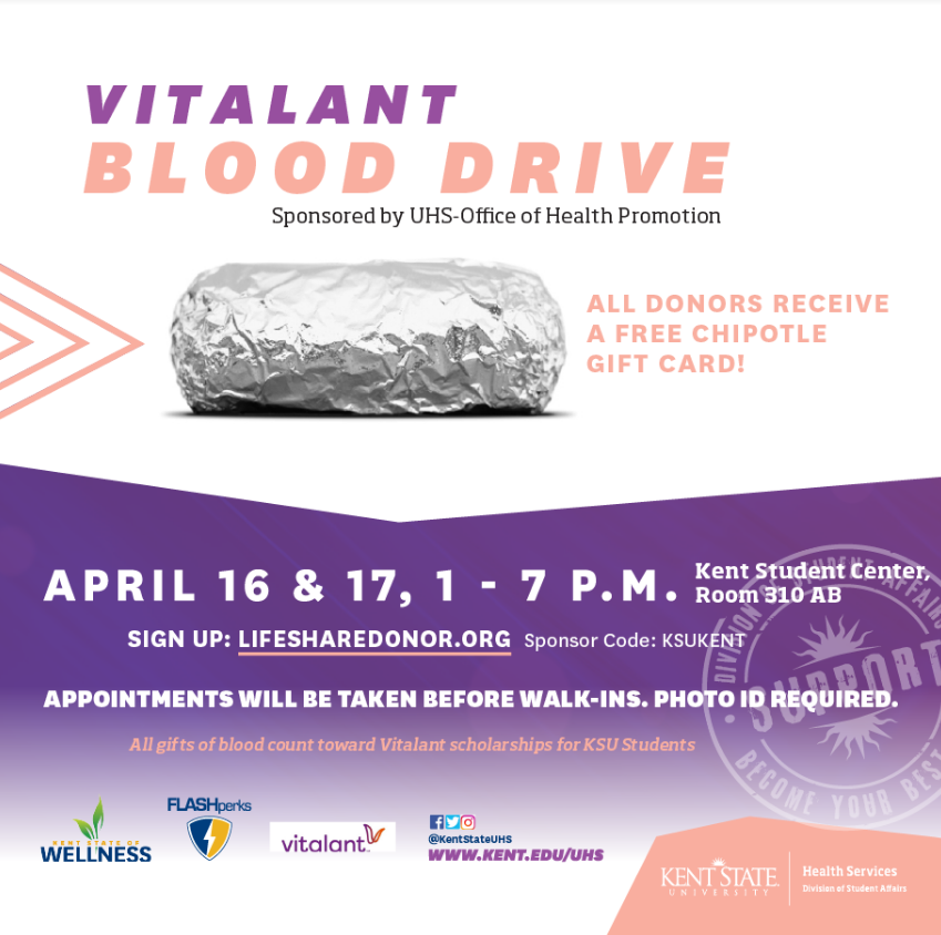 kentstateDHC's tweet photo. Did you know you don't have to be a doctor to save lives? Join us on April 16th &amp; 17th to #GiveBlood and #GiveLife to those who need it! 💜⚡️ Sign up today at https://t.co/SQzRLYsFSi and use our sponser code KSUKENT - and don't forget your ID! 💳 https://t.co/DUOifcqy0G