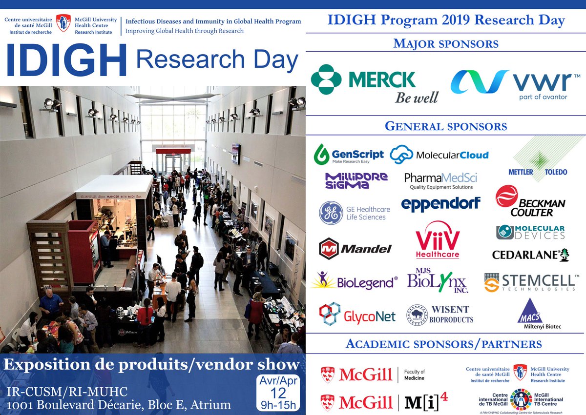 The <a href="/IDIGHProgram/">IDIGH</a> Research Day also includes a vendor show. Come and meet our sponsors and vendors this Friday from 9AM to 3PM in the RI atrium. Many prizes to win for everyone! More info: idigh.ca/research-day