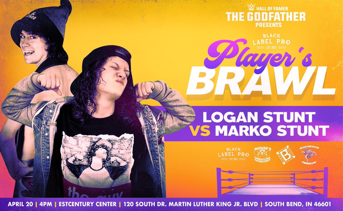 BLabelPro's tweet image. ICYMI: **PLAYER'S BRAWL"

Two huge matches were announced as @MarkoStunt takes on his brother, @LoganStunt while the Midwest's own, #IFHY (@LilNYGhTQuIL &amp;amp; @YearOfTheMutt) take on their biggest challenge, Work Horsemen (@RealJDDrake &amp;amp; @Antnyhenry)

Tickets: BLPWrestling.com