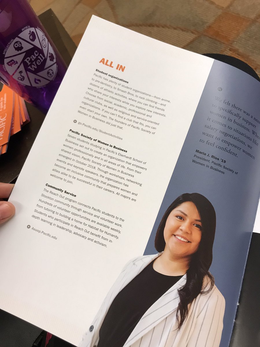 Have you seen our feature in @UOPAdmission’s newest brochure? So proud to have #OurPresident Maria, featured! #JoinTheROAR #JoinPACIFICSWIB