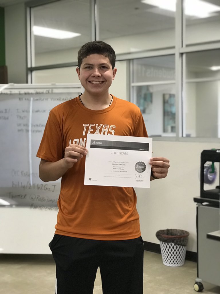 ROBODAVISWFISD's tweet photo. We have our first @SOLIDWORKSedu Certified Associate here at the @WFISD_CEC Peter has class at Vernon everyday so he couldn’t make tomorrow mornings test so he came in today and knocked it out of the park. #IAmWFISD #BeTheOne #WfisdEngineering #CSWA @PeterEGriffiths @WFISDschools https://t.co/GvcpWCaGah