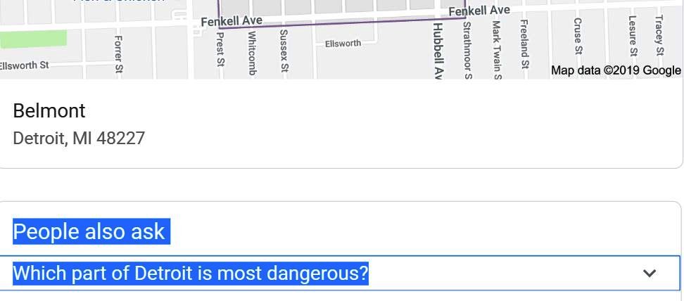 APStamm's tweet photo. No, #Google -- this is *not* related to my query asking where a NW #Detroit neighborhood is. And why offer it before "What is the best neighborhood in Detroit?"
Do many people really ask: "Which part of Detroit is most dangerous?" @searchliaison @dannysullivan #predictivesearch https://t.co/5wj2ft8TfZ