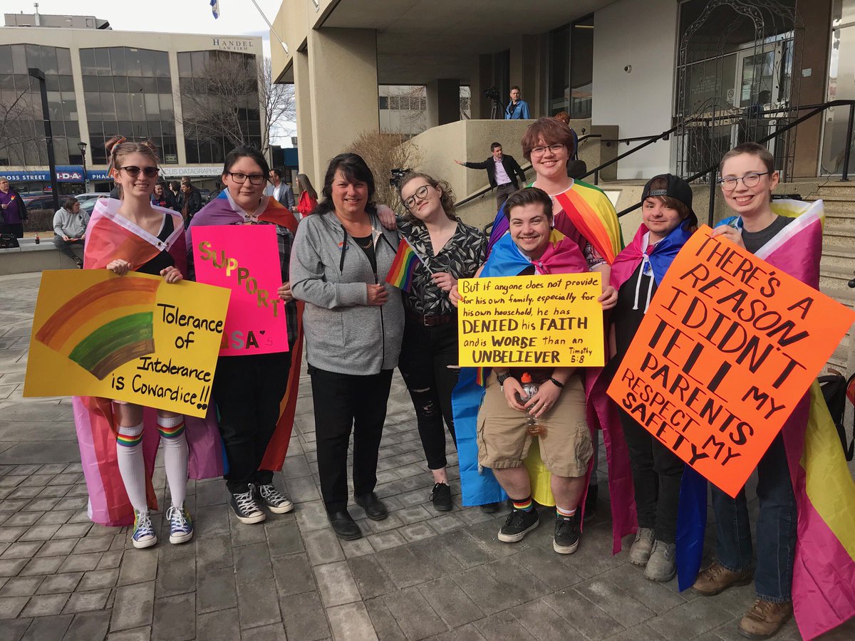 #GayStraightAlliance Rally at <a href="/CityofRedDeer/">The City of Red Deer</a> with bold statements #InclusionMatters #DiversityandInclusion #WeShallOvercome #loveislove
