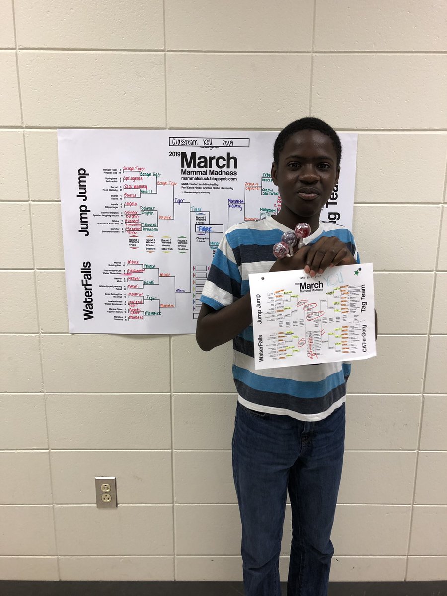 mrs_meltzer's tweet photo. So proud of our March Mammal Madness winners of each class! Each of these students scored AT LEAST 20 more points than I did on my own bracket 😱🐵🦊🦁#MarchMadness2019 #MMM2019 #beBCMS https://t.co/eS0RwQCiZN