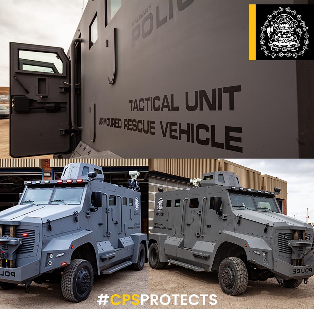 CalgaryPolice's tweet photo. Today we received our replacement Armoured Rescue Vehicle (ARV). In 2018, our current ARV was deployed to 500+ high-risk calls across #Calgary. In today’s reality, we need to be prepared for every scenario. #CPSProtects #yyc https://t.co/FGYAmLN2ML https://t.co/CtFVTHSRts