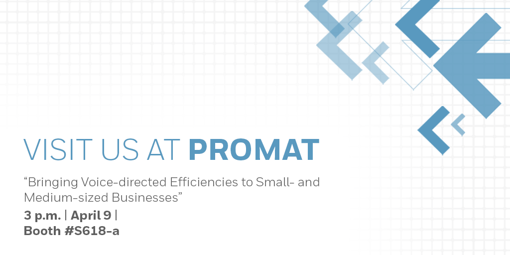 Intelligrated's tweet photo. We’re bringing the power and benefits of voice-guided workflows to smaller DC operations. Interested? Stop by booth #S618-a at #ProMatShow by 3 p.m. for our “Bringing Voice-directed Efficiencies to Small- and Medium-sized Businesses” presentation! https://t.co/iVSTWuU4G4