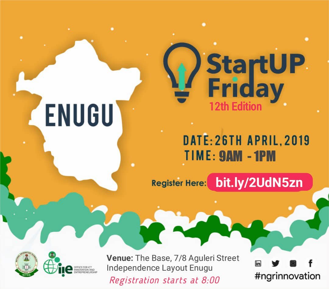 roar_nigeria's tweet photo. Startup Friday by @nitdanigeria and @ngrinnovation storms Enugu
@roar_nigeria will be there!
Register via this Link: https://t.co/bldBIWH3CD
#roarnigeria #NITDANigeria #Ngrinnovation #statetechecosystem #roarnigeriahub #SUFEnugu2019
#StartupSouth
#techxhub #ESIDA #UNN https://t.co/e8esT6avM5