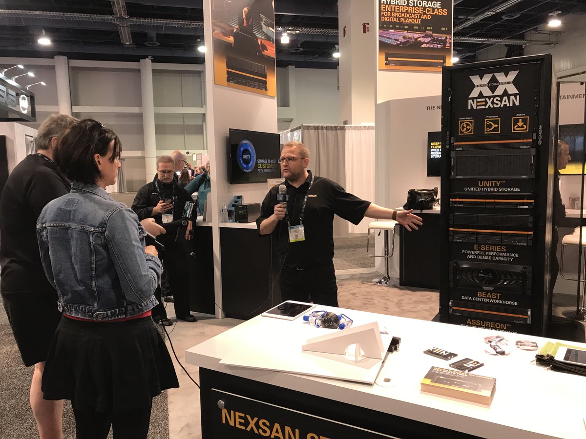 Nexsan's tweet photo. Rod Harrison, CTO and VP of Engineering at #StorCentric, being interviewed by @CHRISVOSSSHOW at @NABShow! https://t.co/0Eljo0ugbr