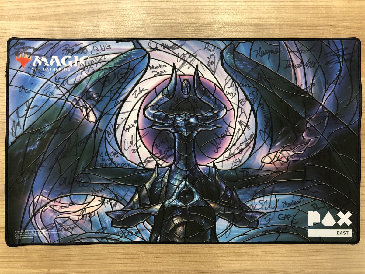 **giveaway time**

I have a sweet one of a kind playmat from the #MythicInvitational at PAX to giveaway with signatures from all the players and casters!

To enter:
Retweet this and Follow me here on Twitter and Follow me on twitch at Twitch.tv/MartinJuza