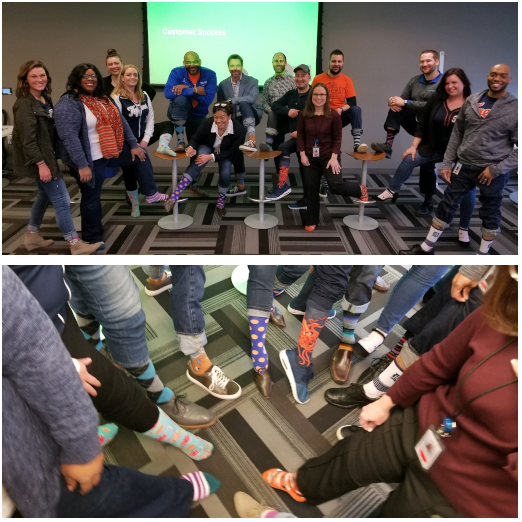 cdkconnect's tweet photo. In the spirit of Connect Week, our Salt Lake City &amp; Detroit teams honored the memory of Steve Hinman by wearing crazy socks. Here we have Michael Seeman and our amazing managers displaying their crazy socks after a meeting
#CDKConnect4Steve #CDKConnect https://t.co/lal2TyJYqv