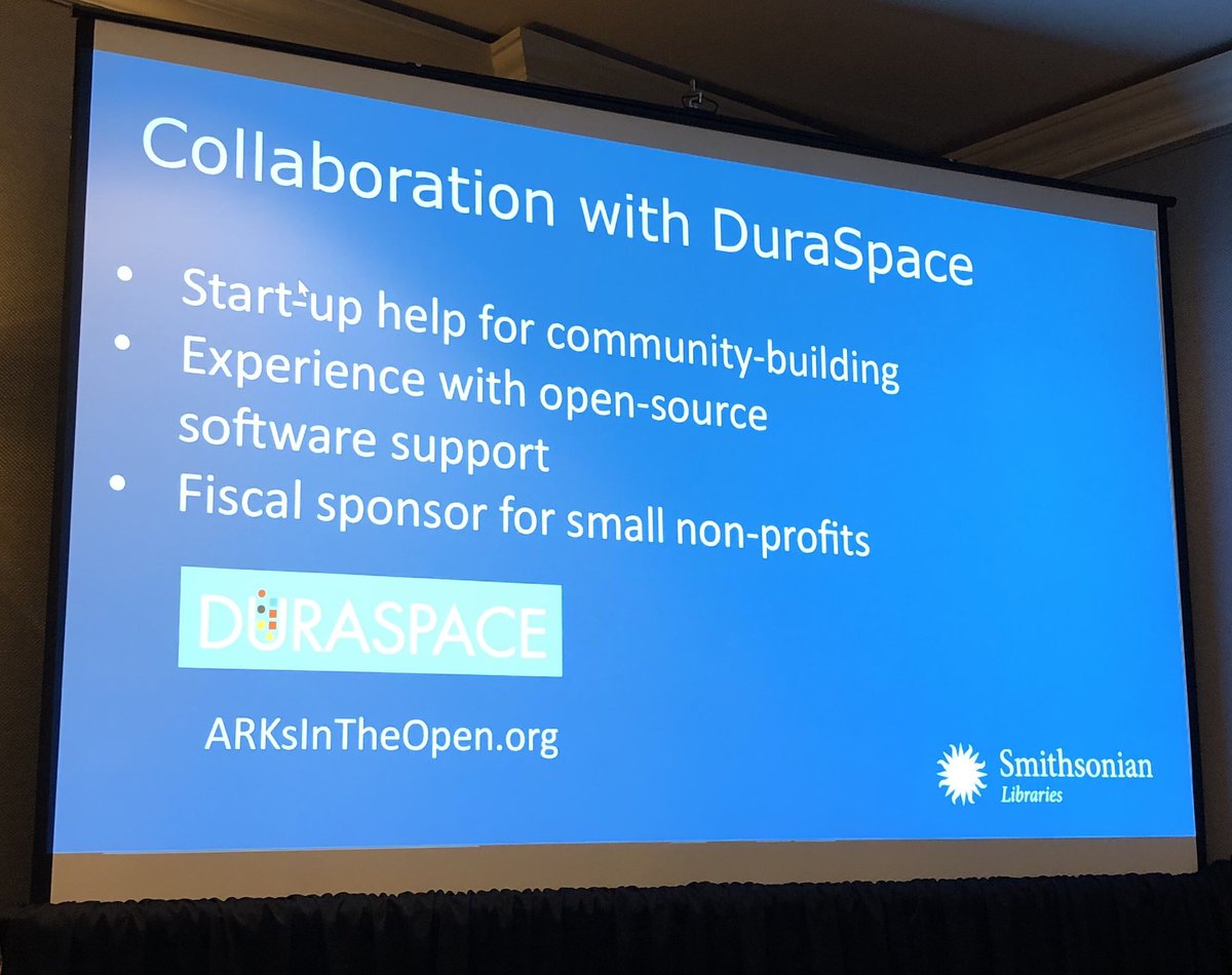 USconsortium's tweet image. Really cool to learn that Smithsonian Libraries @SILibraries is committed to using @ORCID_Org amongst other PIDs and open source software @duraspace #cni19s
