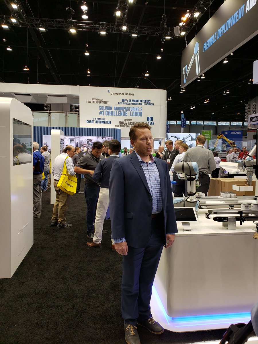 kay_mfg's tweet photo. Very exciting doing interviews with @Universal_Robot at #Automate2019.  Discussing how cobots are helping us compete on a global level, and win! #lifeatkay https://t.co/2eBzJmsaQx