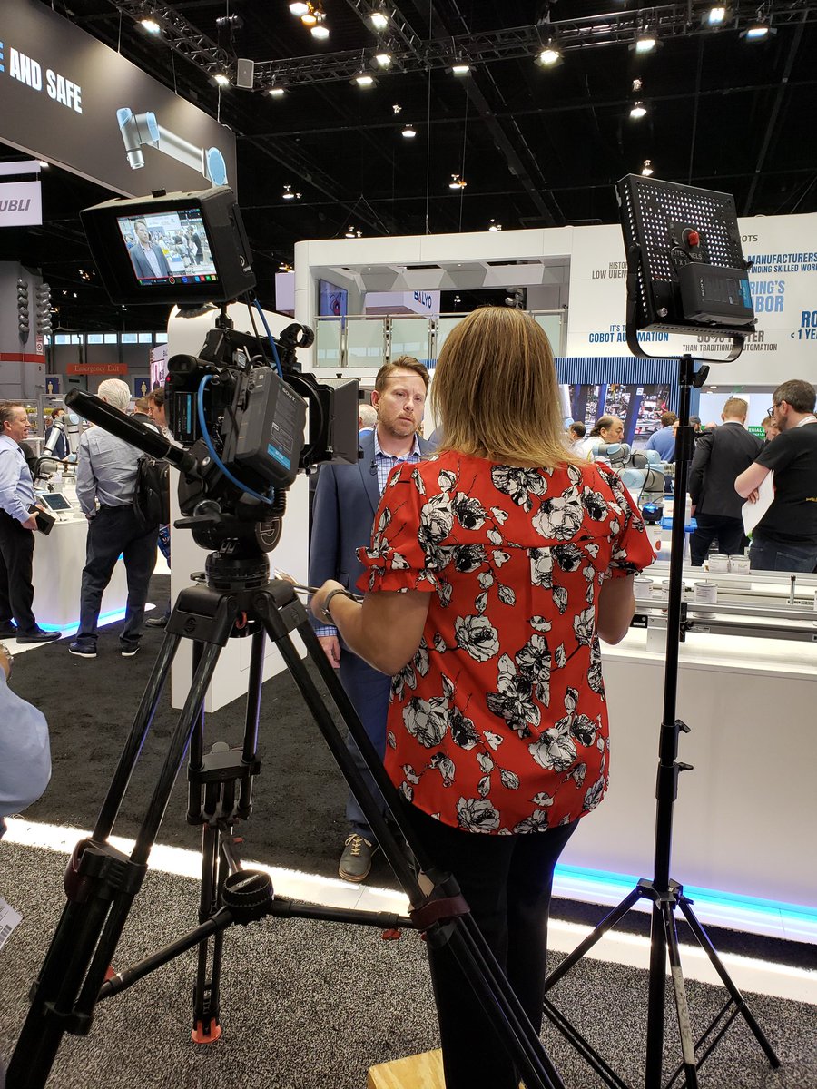 kay_mfg's tweet photo. Very exciting doing interviews with @Universal_Robot at #Automate2019.  Discussing how cobots are helping us compete on a global level, and win! #lifeatkay https://t.co/2eBzJmsaQx