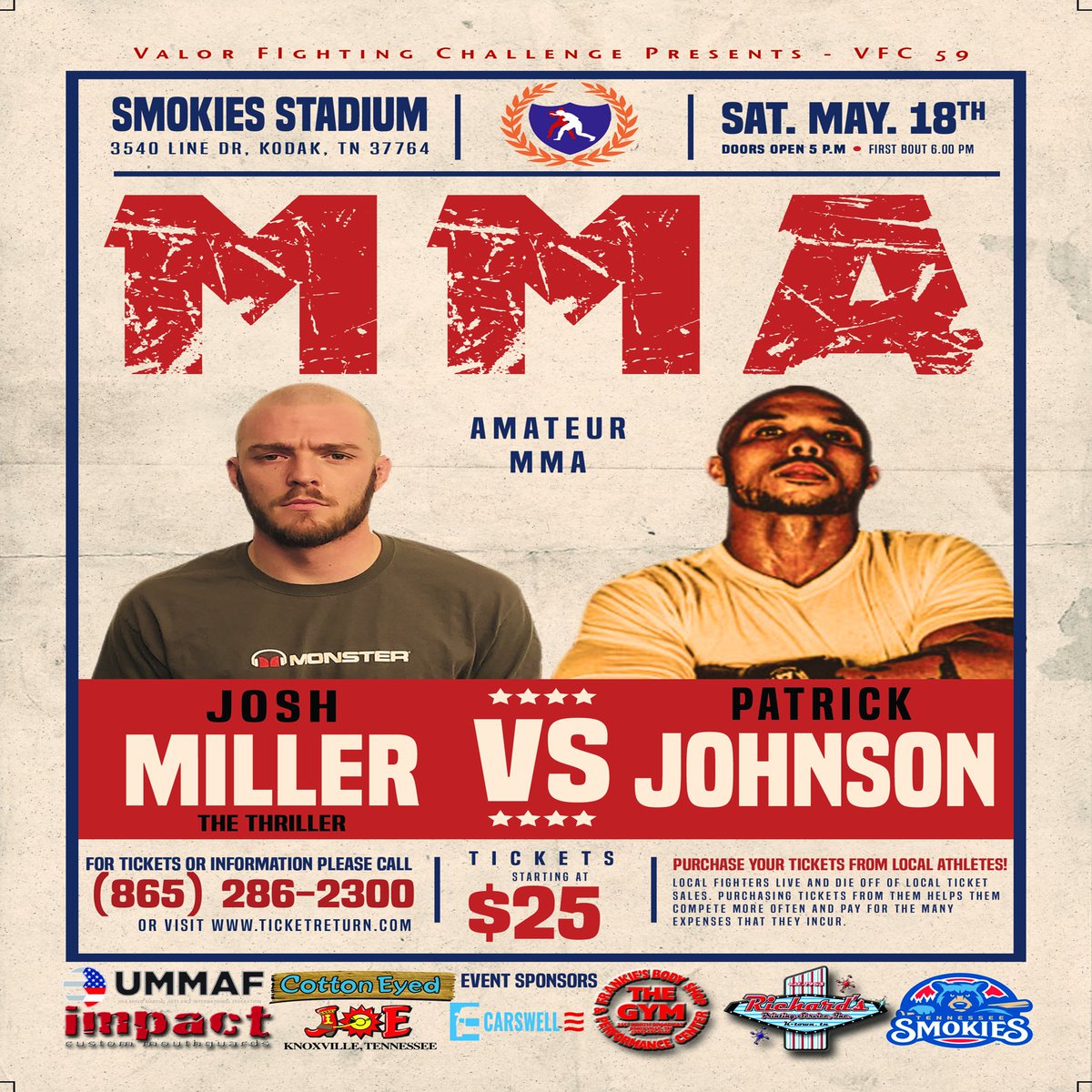 VALORFights's tweet photo. 2 more fights added to @smokiesbaseball
🗓 Saturday May 18th 

🎟 Tickets are available 🎟
From your favorite fighter.
Or
Use your favorite fighter's last name as a promo code at⬇️
https://t.co/oOPUYpKCLa https://t.co/X5hfFehpcv