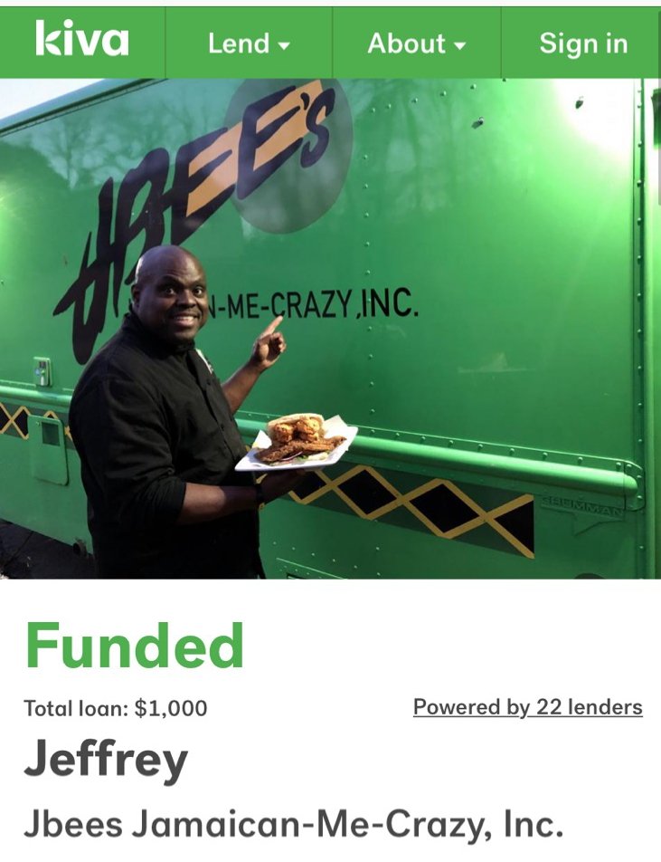 BaltimoreCorps's tweet photo. We just posted about our #KivaBaltimore Borrower Jeffrey Brown's campaign last Wednesday, and not even a full week @JbeesMe is fully funded! Our second Borrower in a row to get funded before going public!  Click here to apply for a small loan: https://t.co/qiUJvdoUs1 https://t.co/YrvRI9aUMu