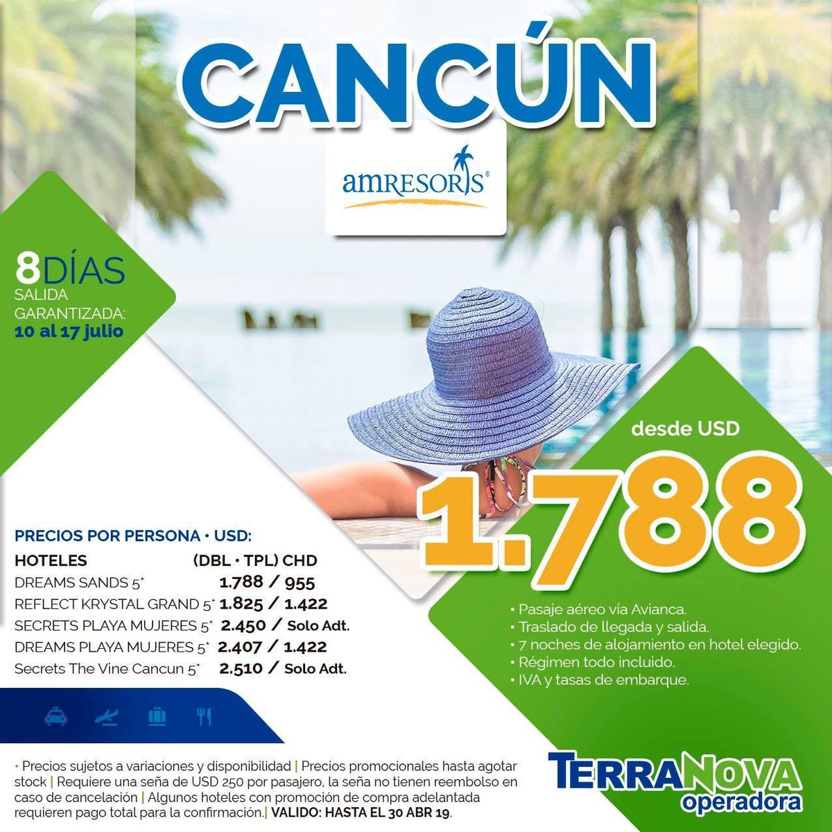 terranovapy's tweet photo. Tenemos salida con lugares aéreos garantizados del 10 al 17 de Julio a Cancún, con distintas cadenas hoteleras. Importante: Lugares limitados, reserva tu lugar llamando a tu Agencia de Viajes preferida. Hasta el 15 de Abril tenes la PROMO ITAU, 10 cuotas sin intereses con sus TC. https://t.co/EzJtIkSs7c