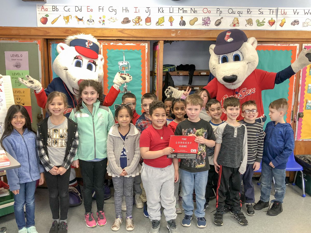 JacquiCoppa's tweet photo. The first graders truly loved Guest Reader Day! We had a special visit from Paws and Sox, thank you @PawSox for making our day! Of course the adults had some fun, too! #HennesseyRising #ReadingWeek @CossetteMiss https://t.co/GBzw1WV6dC